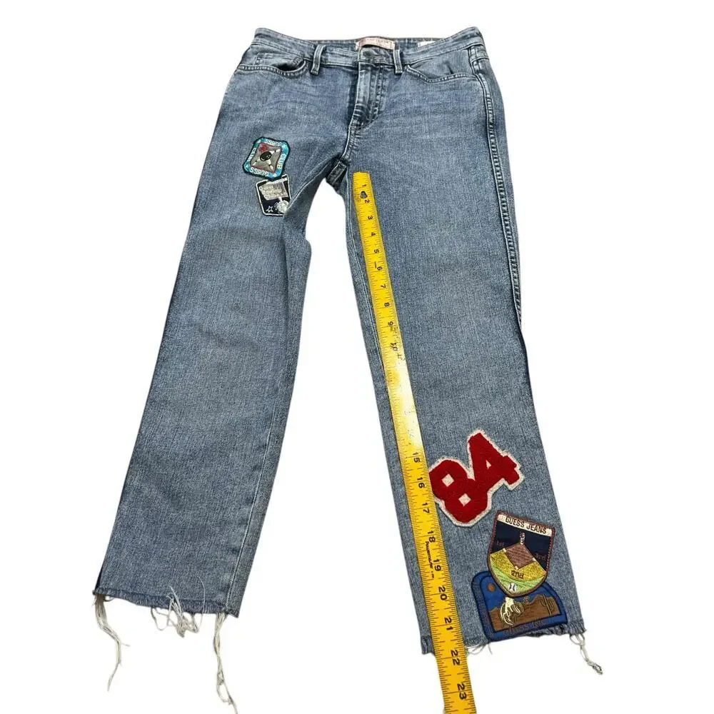 GUESS JEANS Women’s 1981 Skinny‎ Light Wash Jeans - Raw Hem Custom Patches - 26 - Picture 7 of 7